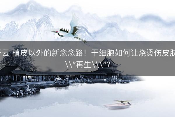 开云 植皮以外的新念念路！干细胞如何让烧烫伤皮肤\＂再生\＂？